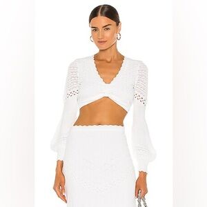 Alexis SET white textured knit crop top / wide leg pants medium $900 Retail